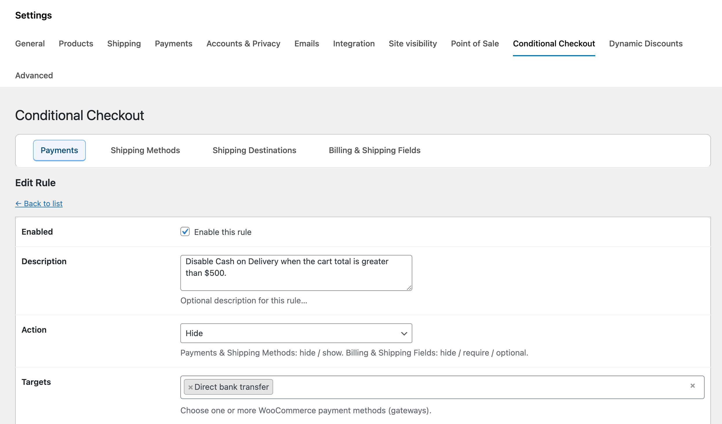 Checkout Rules – Conditional Checkout for WooCommerce Screenshot 1