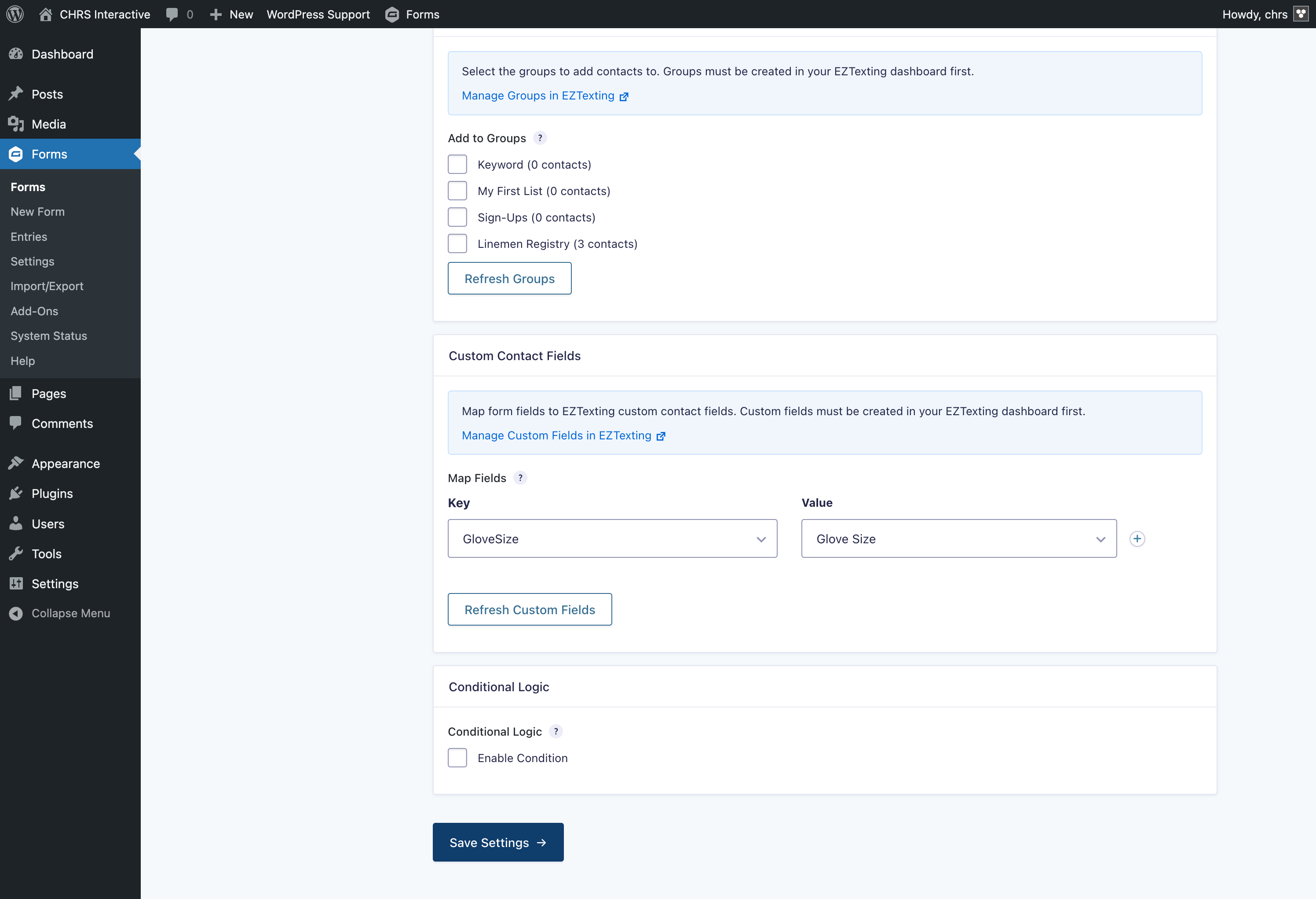 CHRS EZTexting Sync for Gravity Forms Screenshot 3