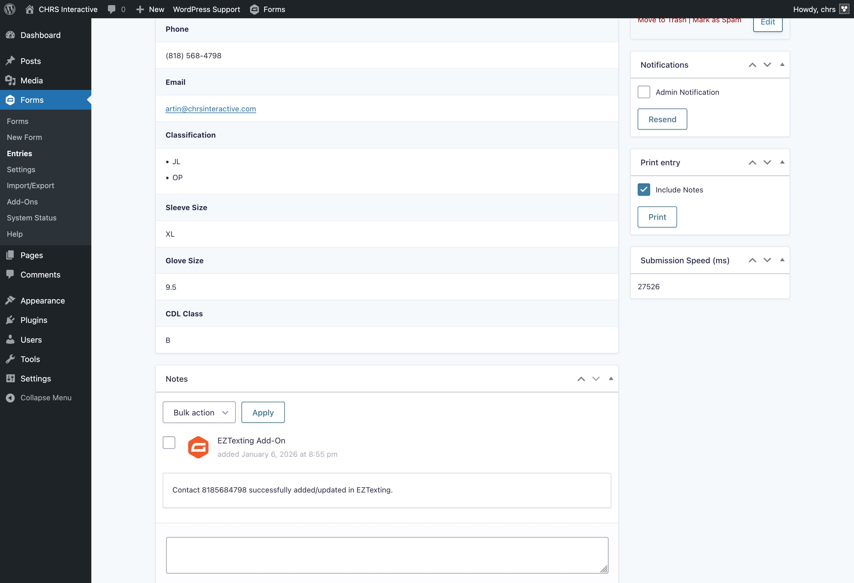 CHRS EZTexting Sync for Gravity Forms Screenshot 4