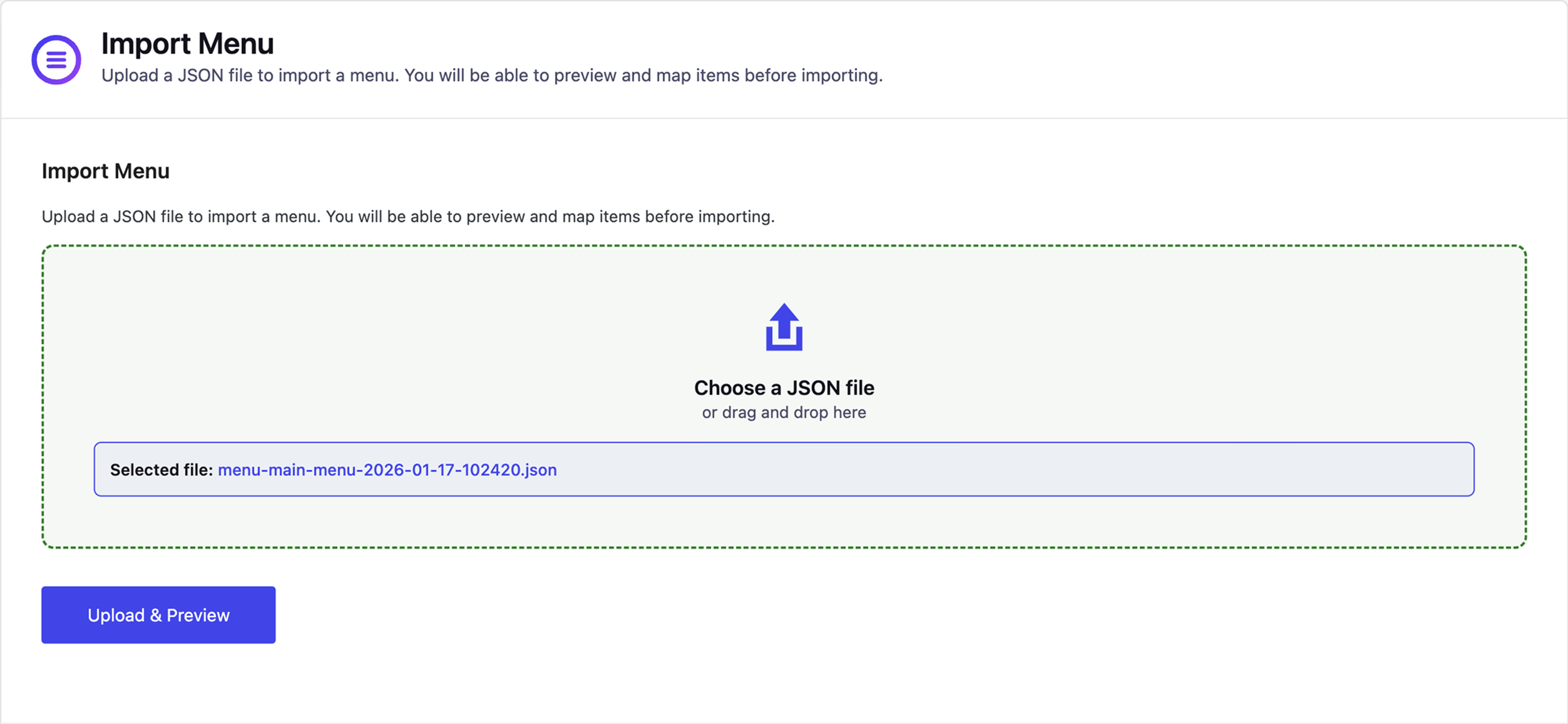 MenuPilot – Preview-First Menu Import & Export Screenshot 1