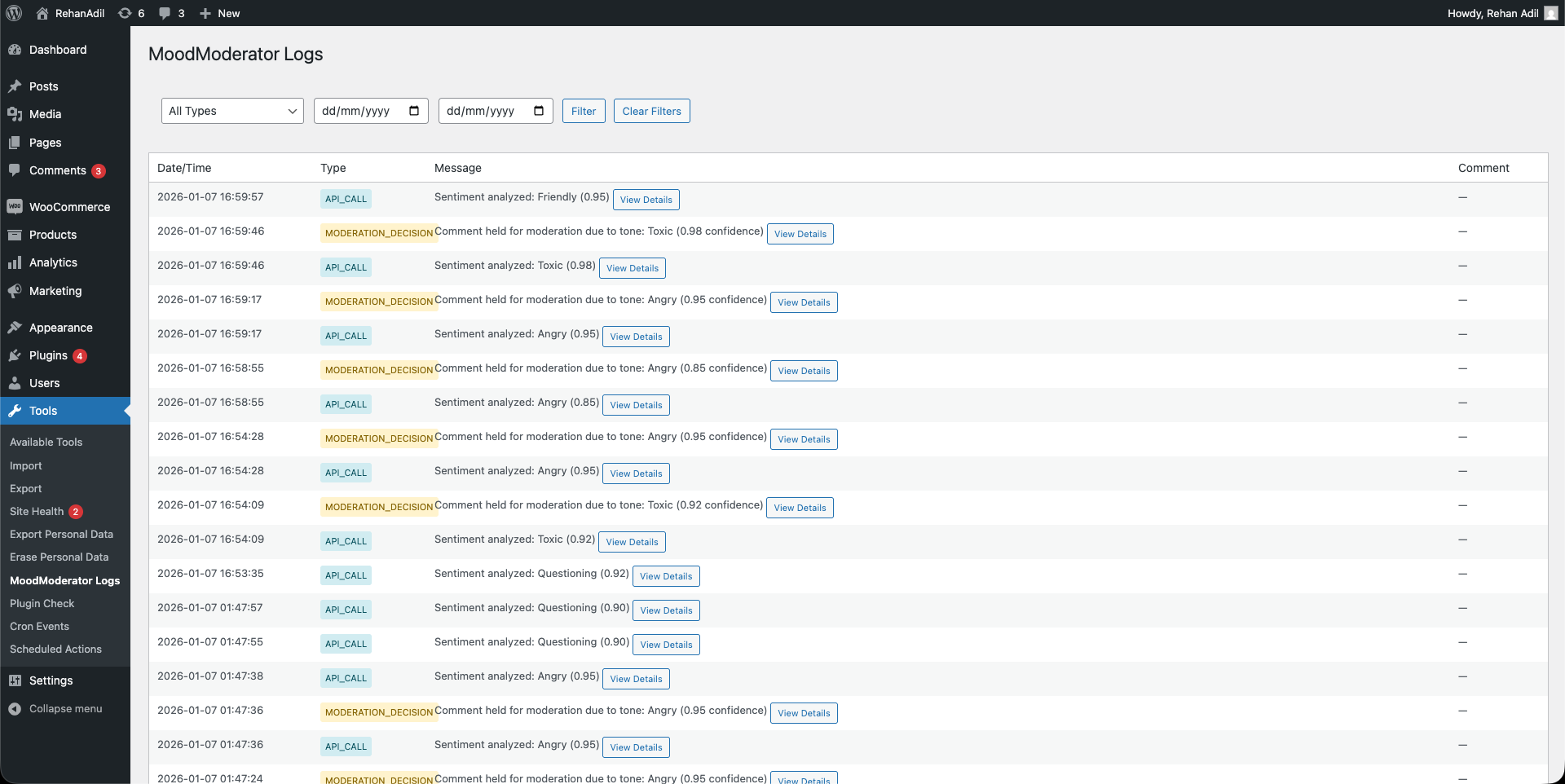 MoodModerator – AI Comment Moderation & Sentiment Analysis Screenshot 3