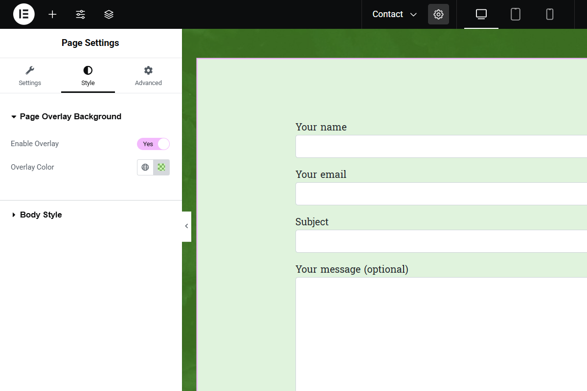 Page Overlay Background for Elementor Screenshot 1