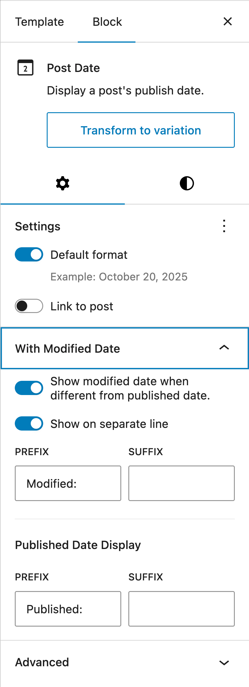 Post Date Block: Published & Modified Screenshot 1