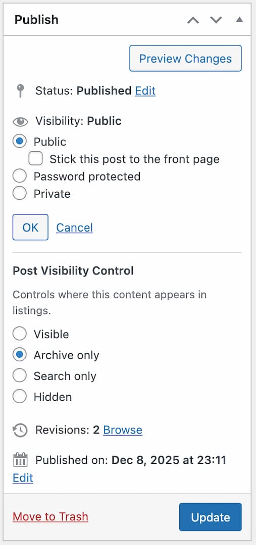 Post Visibility Control Screenshot 1