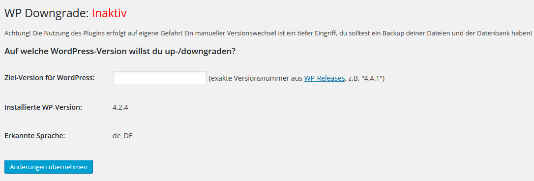 WP Downgrade Screenshot 3